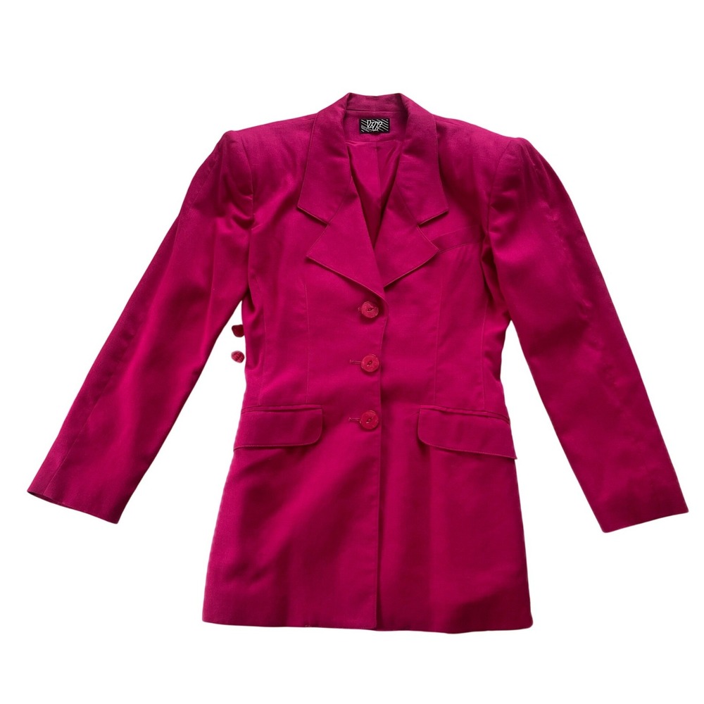 Vintage 80s Pink Blazer Jacket Made in USA Sz 4 Rayon Linen Cinched Back Barbie - Picture 1 of 7